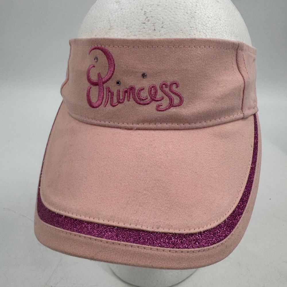 Disney Walt World Kids Princess Pink Glitter Visor Hat Adjustable Strap Cotton